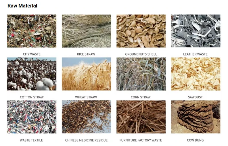 Raw materials for RDF briquette production, including waste cloth, waste paper, waste plastic, sawdust, straw, and other combustible biomass residues. Raw materials for RDF briquette production, including waste cloth, waste paper, waste plastic, sawdust, straw, and other combustible biomass residues.